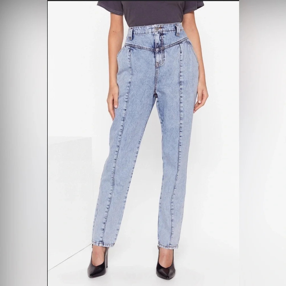 Nasty Gal We've Seam It All High-Waisted Denim Acid Washed Jeans Size 2 80s